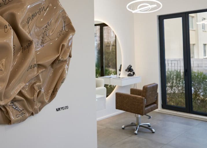 Modern interior of Salon Inspire, kv. Krustova vada, София, Област София, BG with artistic wall decor.