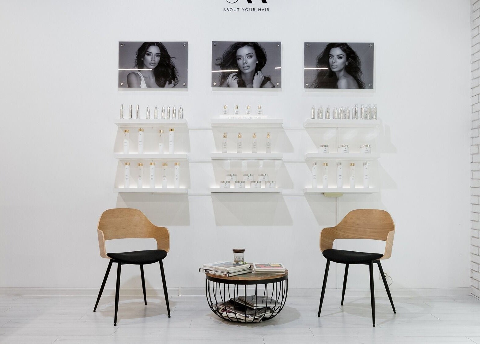 Chic waiting area at Salon Inspire, kv. Mladost 1, София, BG with modern chairs and product display.