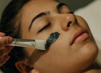 Face mask applied at Wellness Club @ Vilalara Grand Hotel, Lagoa, Faro, PT, highlighting spa treatment.