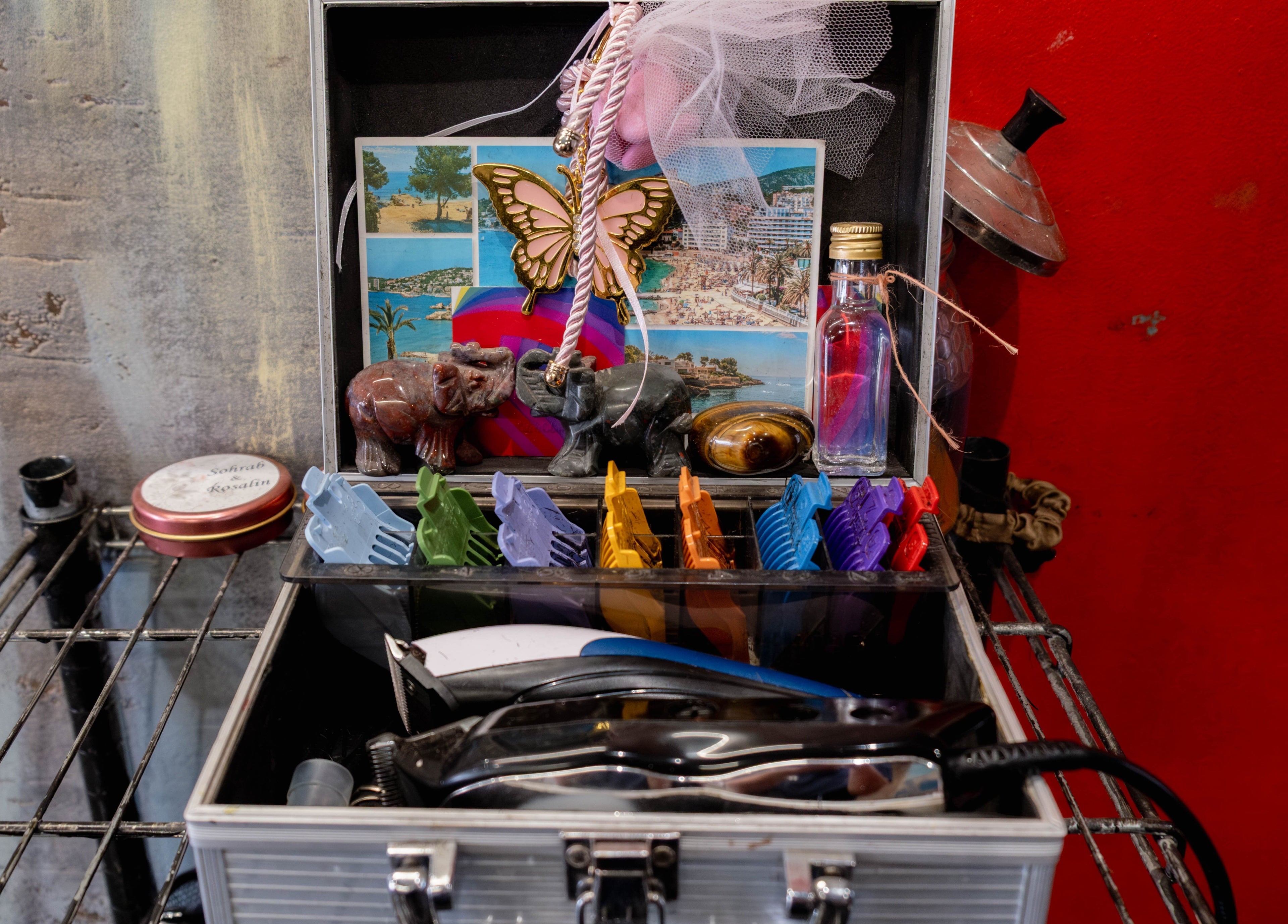 Colorful desk caddy with trinkets, part of Unparalleled 145's unique decor in London, England, GB.