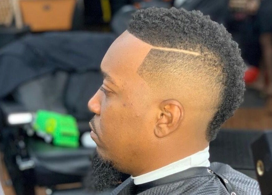 Sharp fade haircut at Perfect Blendz Barber Lounge, Jonesboro, Georgia, US.
