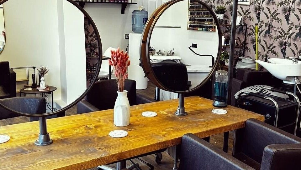 Modern interior of Elysian Hair - Looe, Cornwall, with stylish décor in Looe, England, GB.