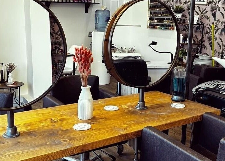 Modern interior of Elysian Hair - Looe, Cornwall, with stylish décor in Looe, England, GB.