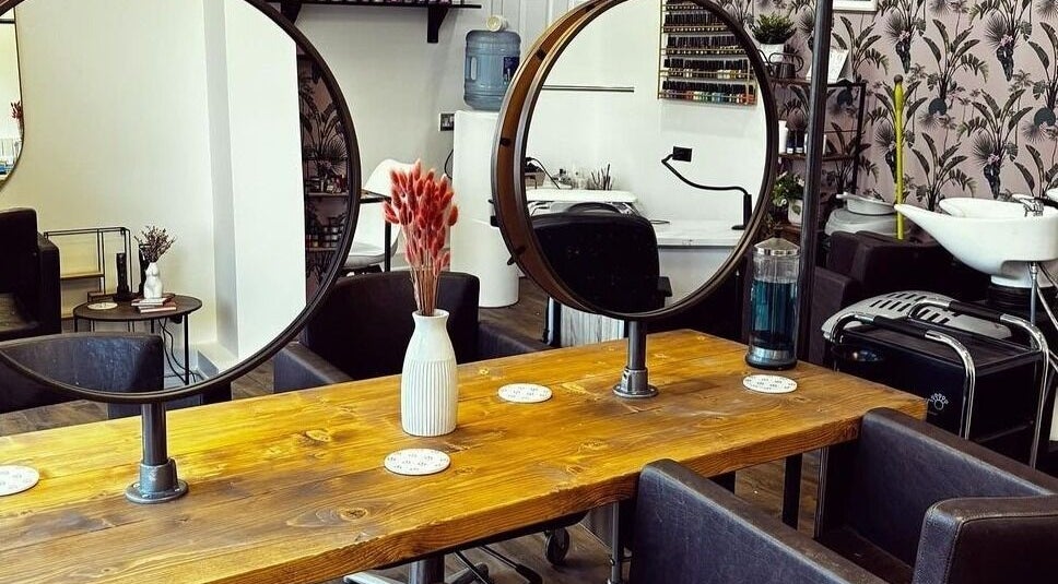 Modern interior of Elysian Hair - Looe, Cornwall, with stylish décor in Looe, England, GB.