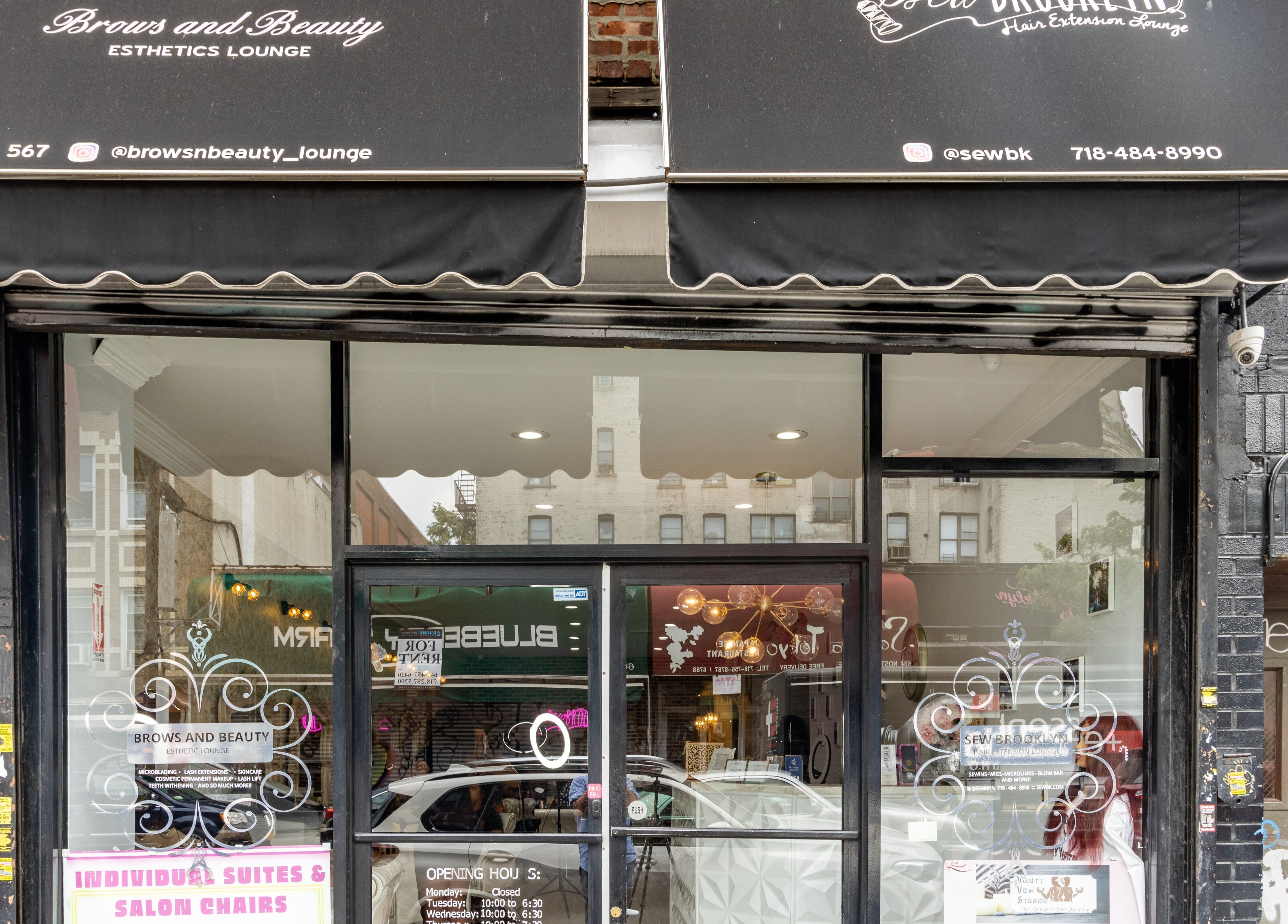 Front view of Sew Brooklyn Hair Extension Lounge in New York, New York, US, showcasing the elegant entrance.