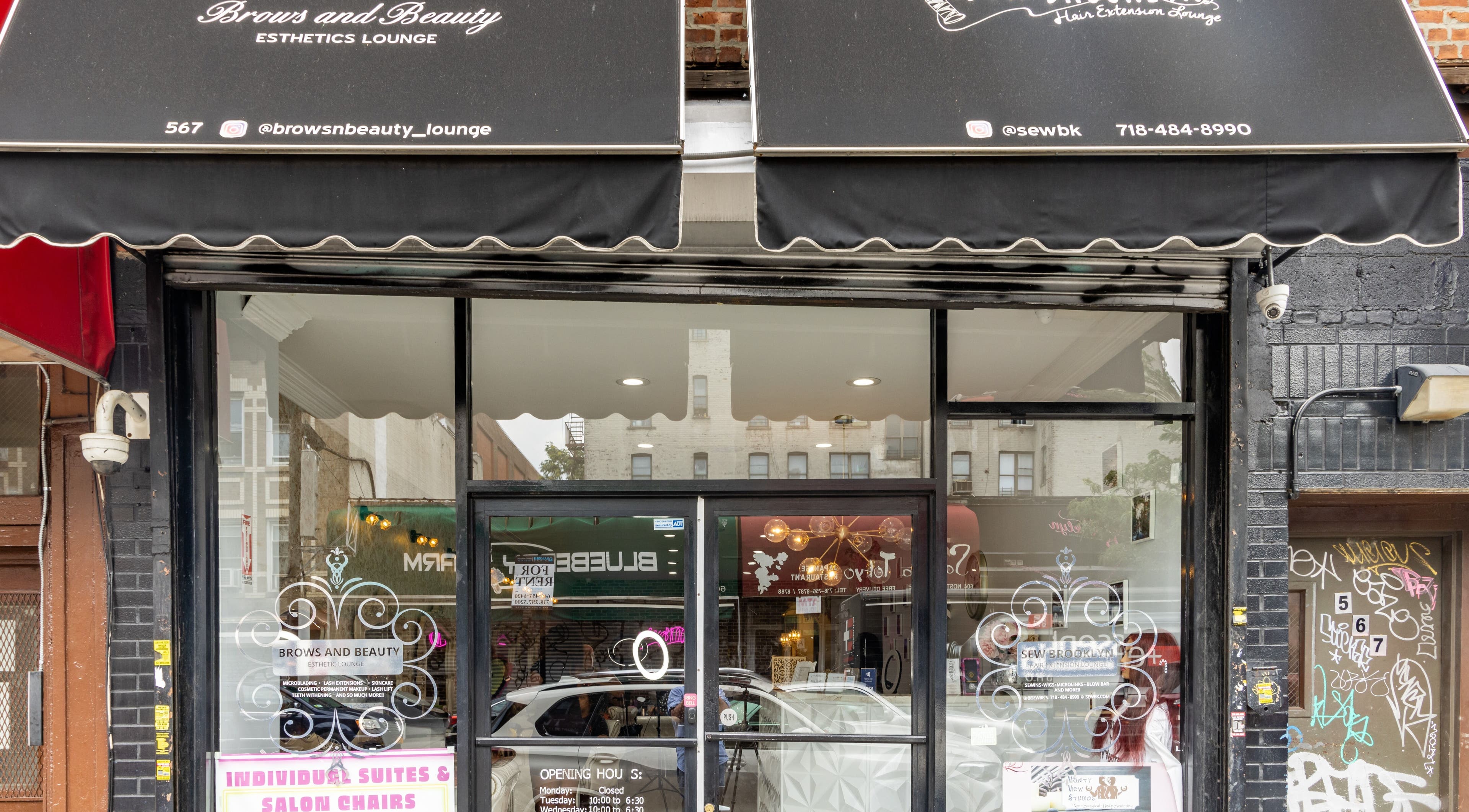Front view of Sew Brooklyn Hair Extension Lounge in New York, New York, US, showcasing the elegant entrance.