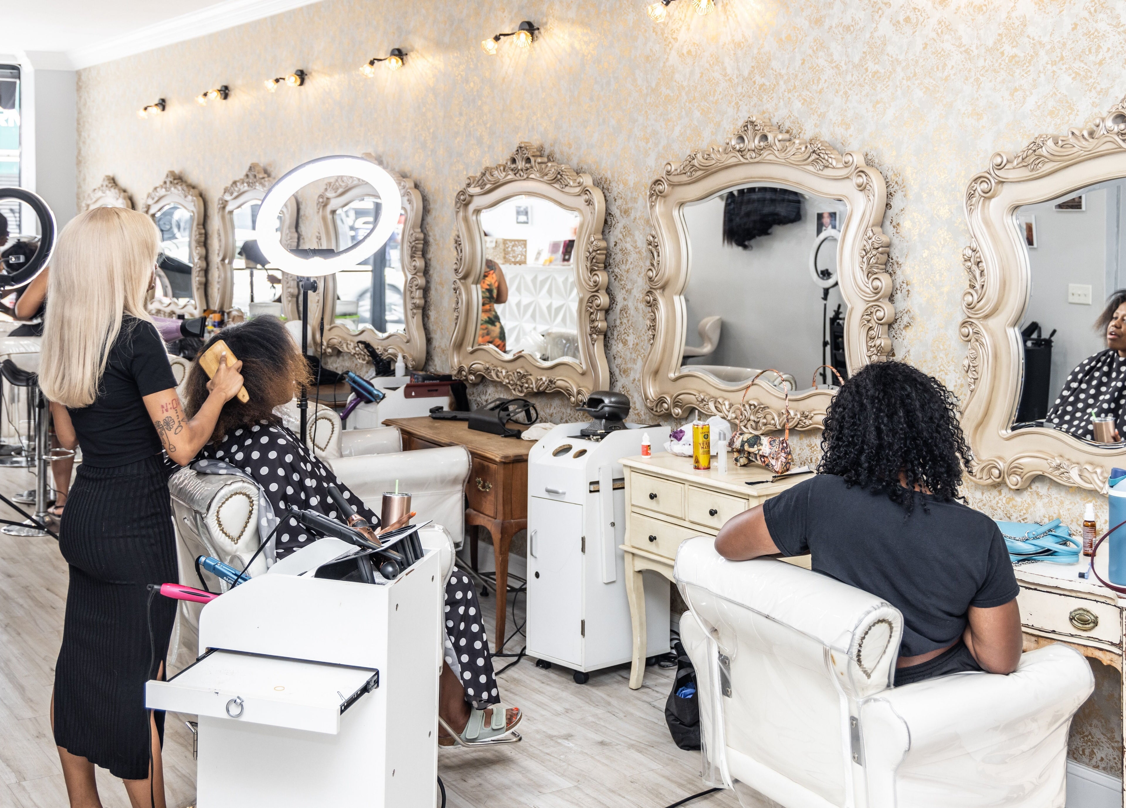 Sew Brooklyn Hair Extension Lounge stylists working with clients in New York, New York, US.