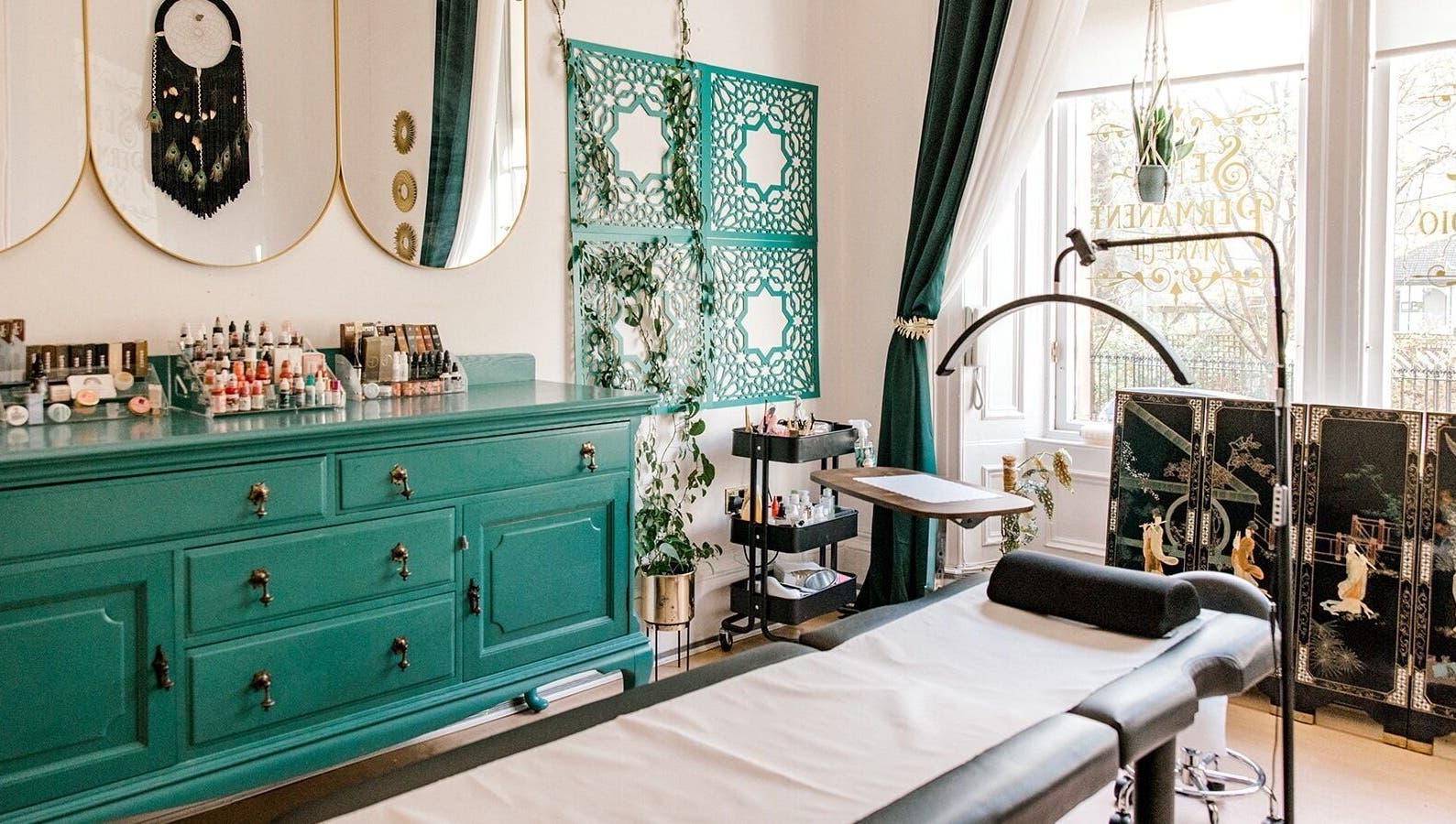 Chic treatment area at Miss Highbrow Semi-Permanent Make-up, Lash and Brow Studio in Glasgow, Scotland, GB.