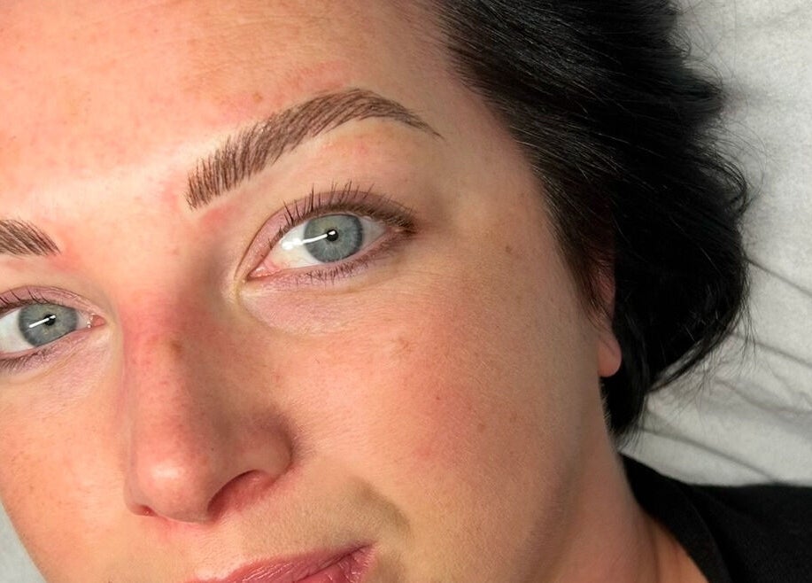 Close-up of perfectly shaped brows at Miss Highbrow Semi-Permanent Make-up, Lash and Brow Studio, Glasgow, Scotland, GB.