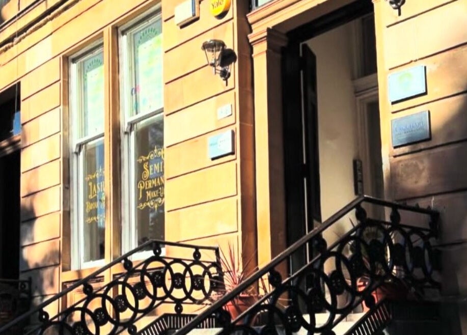 Entrance of Miss Highbrow Semi-Permanent Make-up, Lash and Brow Studio in Glasgow, Scotland, GB.