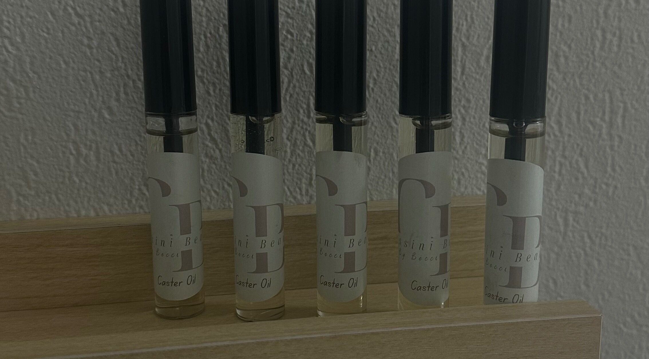 Cassini Beauty by Becci's caster oil collection on display at Stourbridge, England, GB.