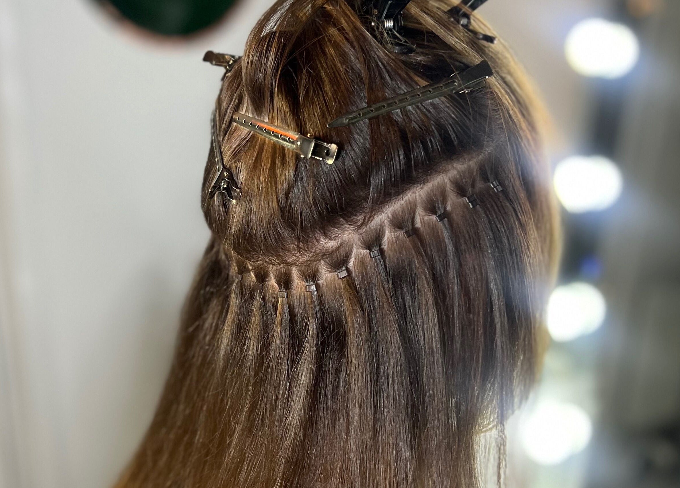 Hair extensions installation at Lengths | By CJP in Writtle, England, GB showcasing clip technique.