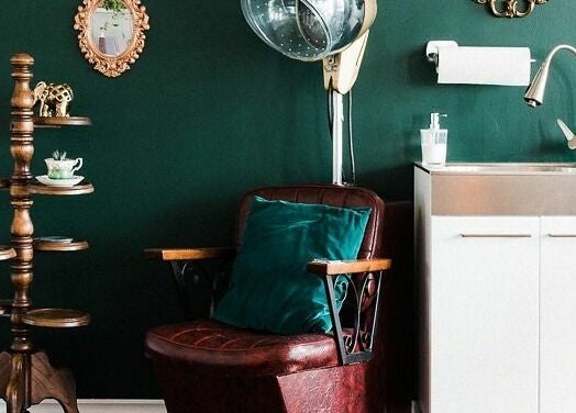 Cozy vintage salon chair at Darling and Dapper Salon and Spa, Abbotsford, British Columbia, CA.