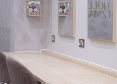 Sleek beauty mirrors at Hollie Fitzmartin Studio and Academy, Atherton, England, GB, showcasing elegant design.