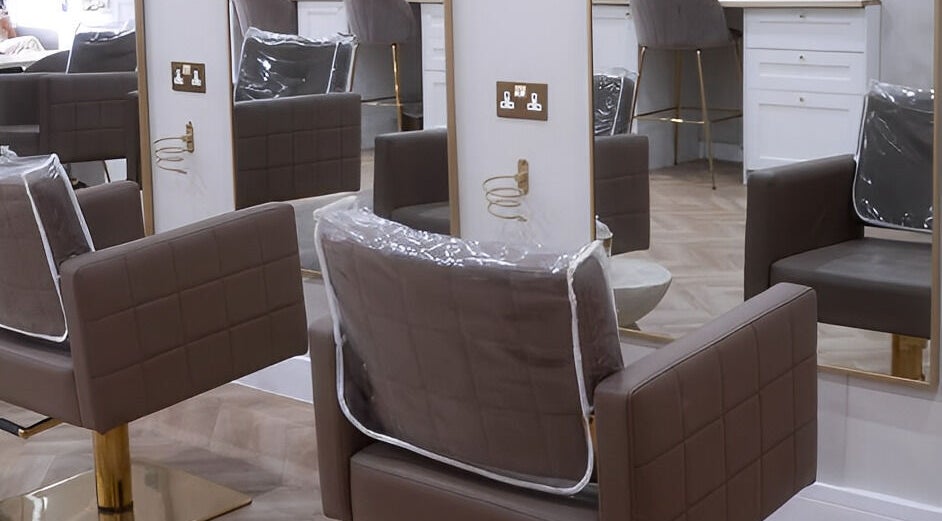 Luxurious salon chairs and mirrors at Hollie Fitzmartin Studio and Academy, Atherton, England, GB.