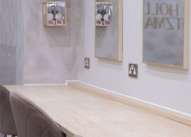Elegant makeup station at Hollie Fitzmartin Studio and Academy, Atherton, England, GB.