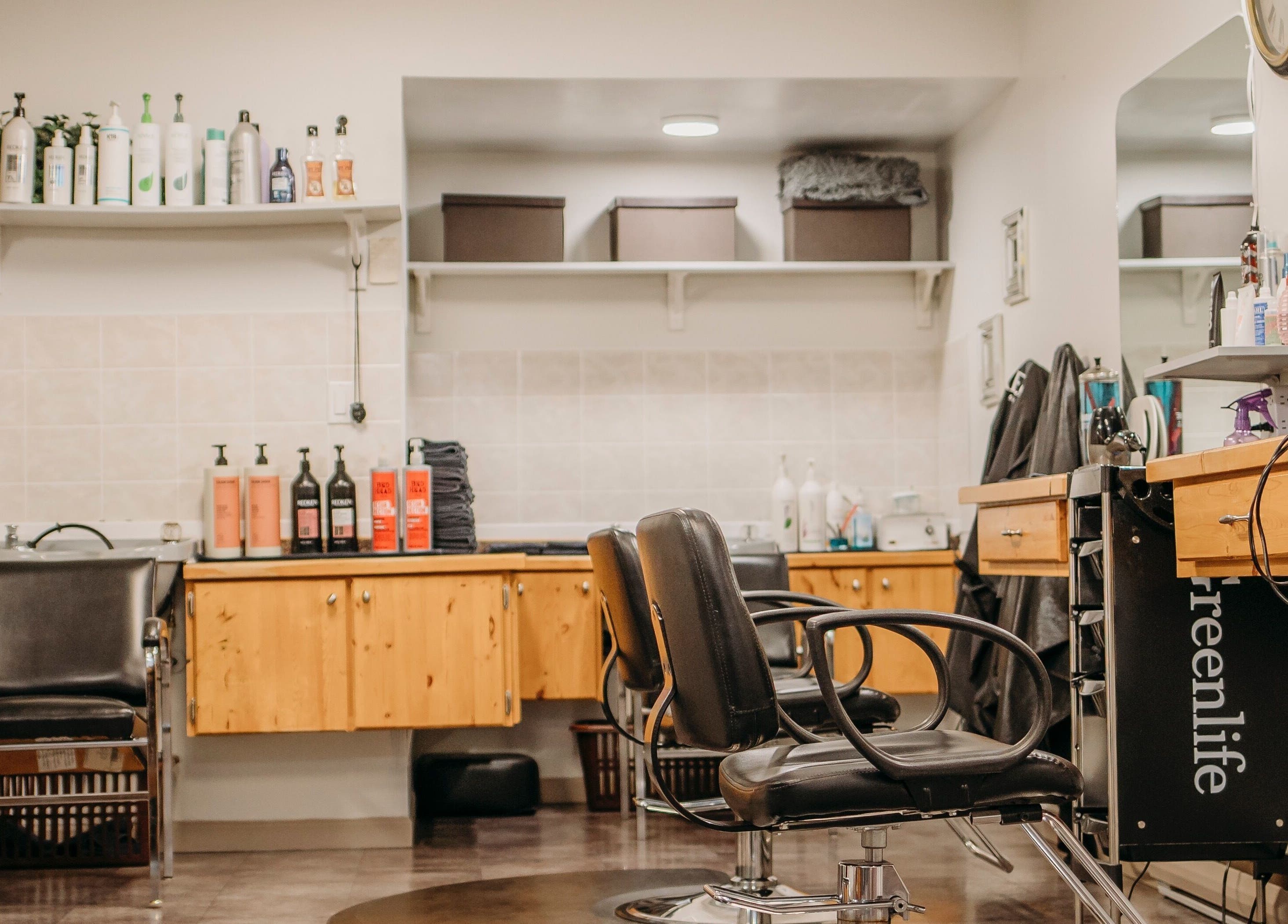 Modern salon interior at The Curly Temple Salon in Burns Lake, British Columbia, CA.