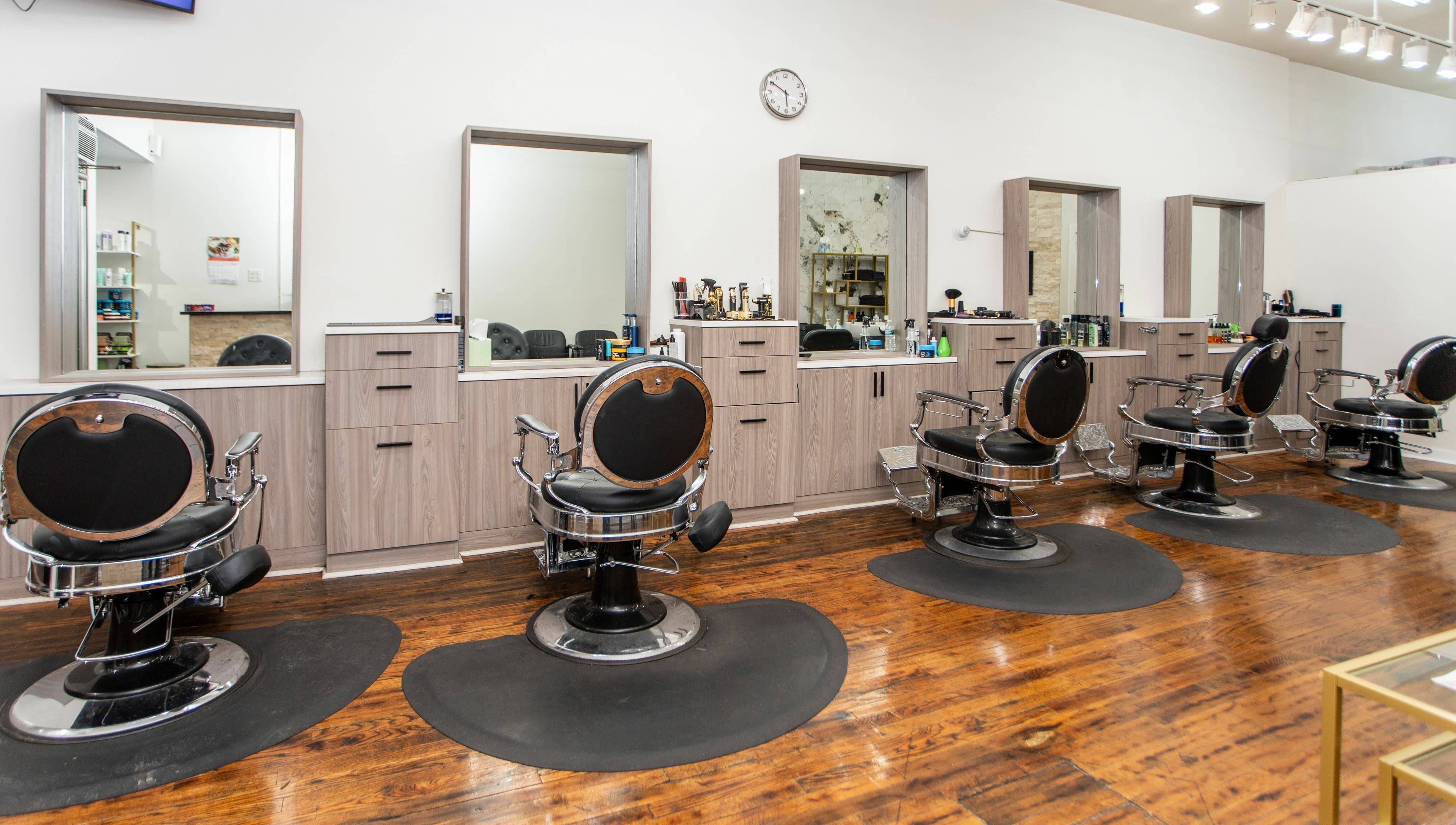 Elegant salon chairs at Scissor's Palace, Evanston, Illinois, US.