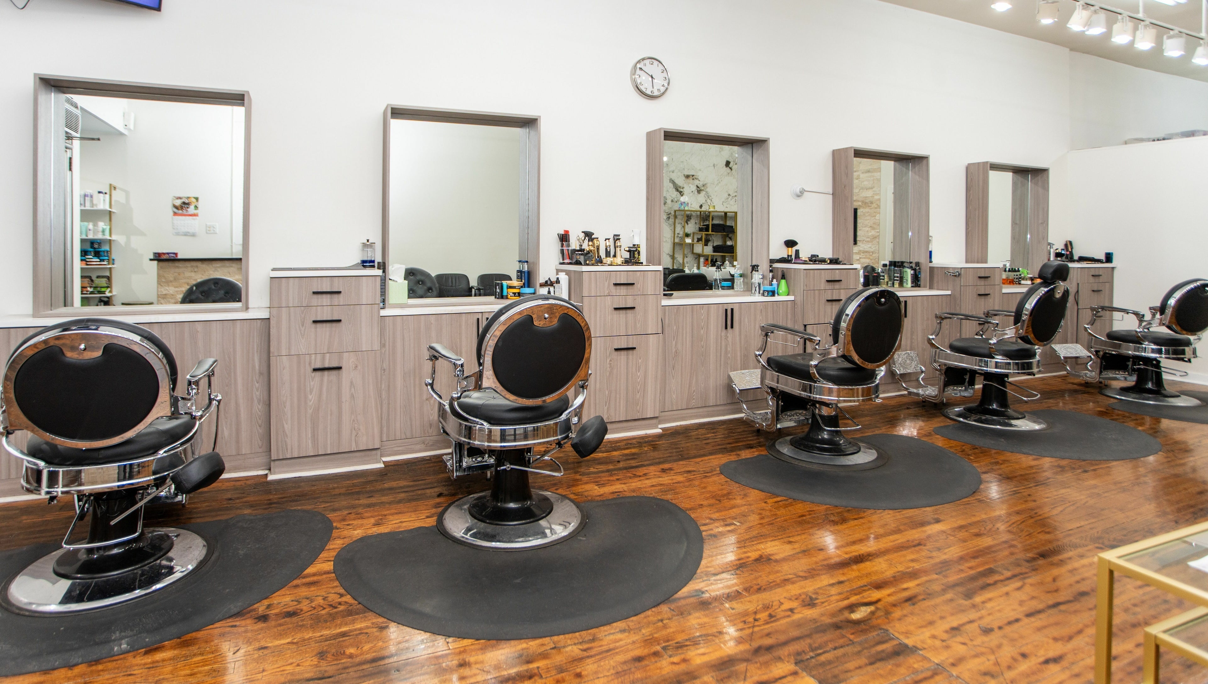Elegant salon chairs at Scissor's Palace, Evanston, Illinois, US.