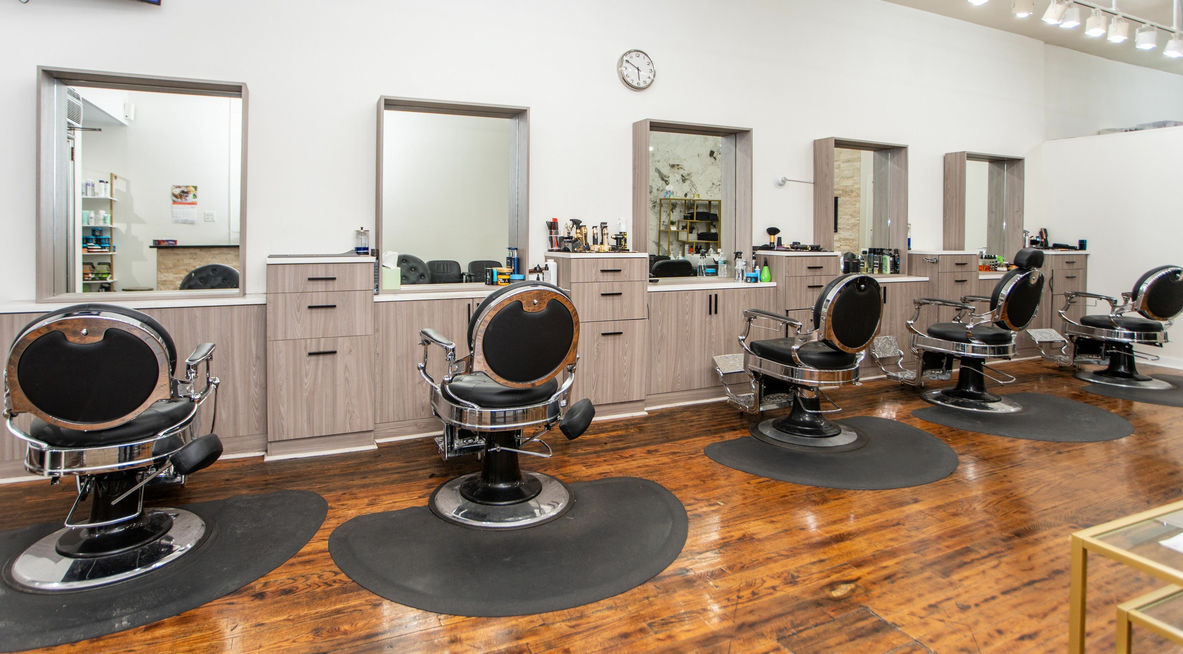 Elegant salon chairs at Scissor's Palace, Evanston, Illinois, US.