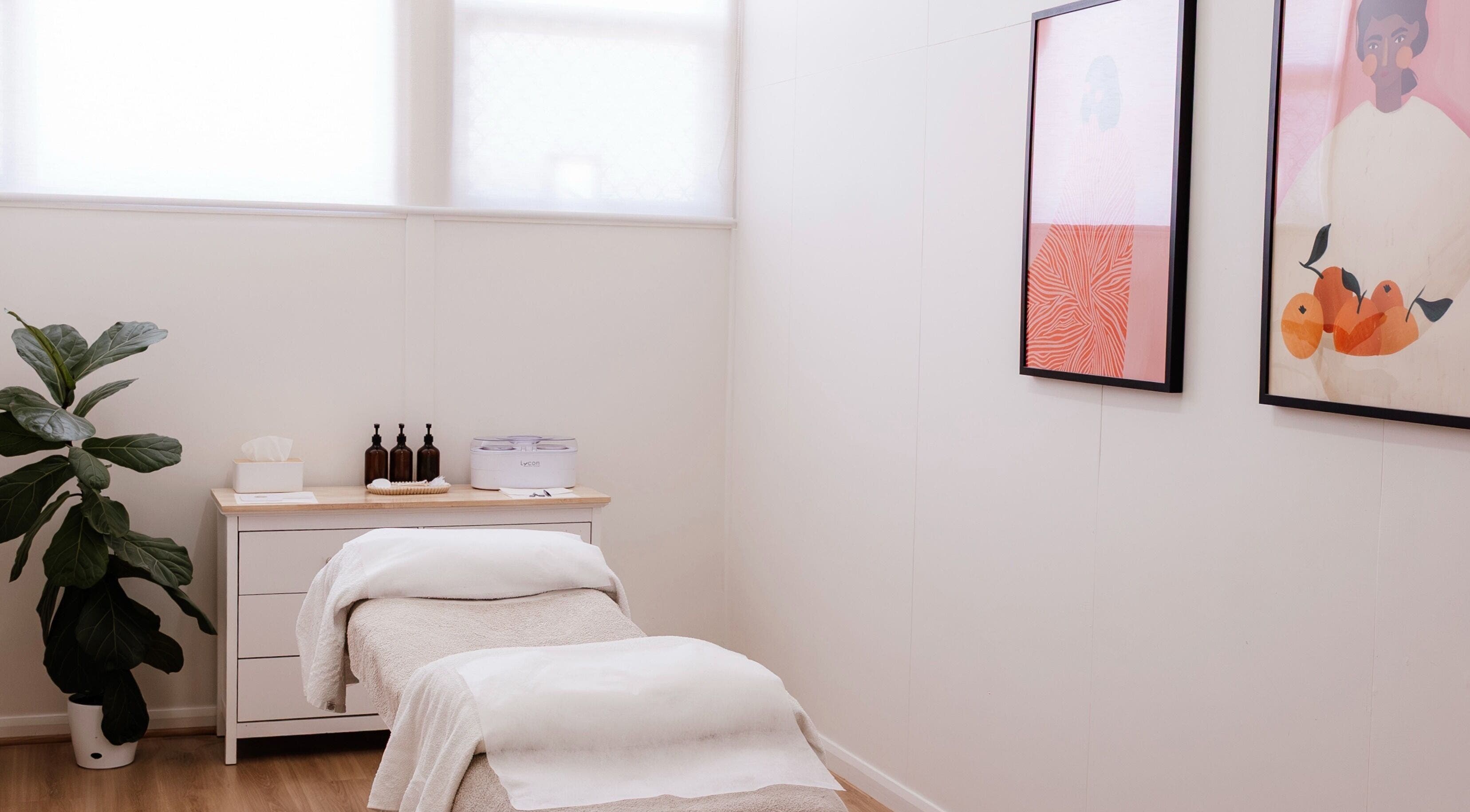 Serene treatment room at Studio Rebecca Greaves, Devonport, Tasmania, AU with massage table and calming decor.