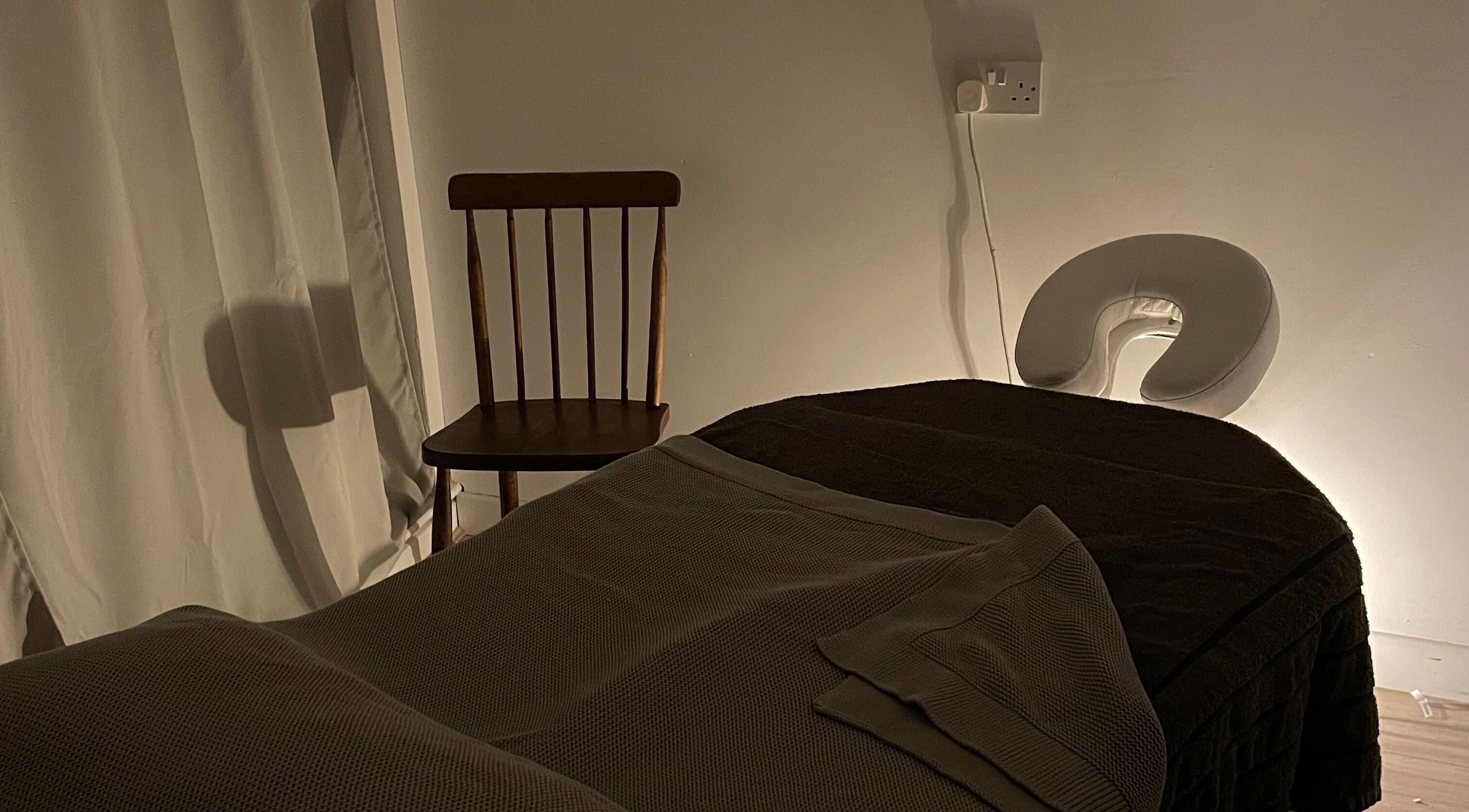 Tranquil treatment room at Little Rest Skin Treatment Room, Birmingham, England, GB, with a massage table.