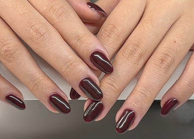 Elegant maroon gel nails showcased at In My Gel Era, Narwee, New South Wales, AU.