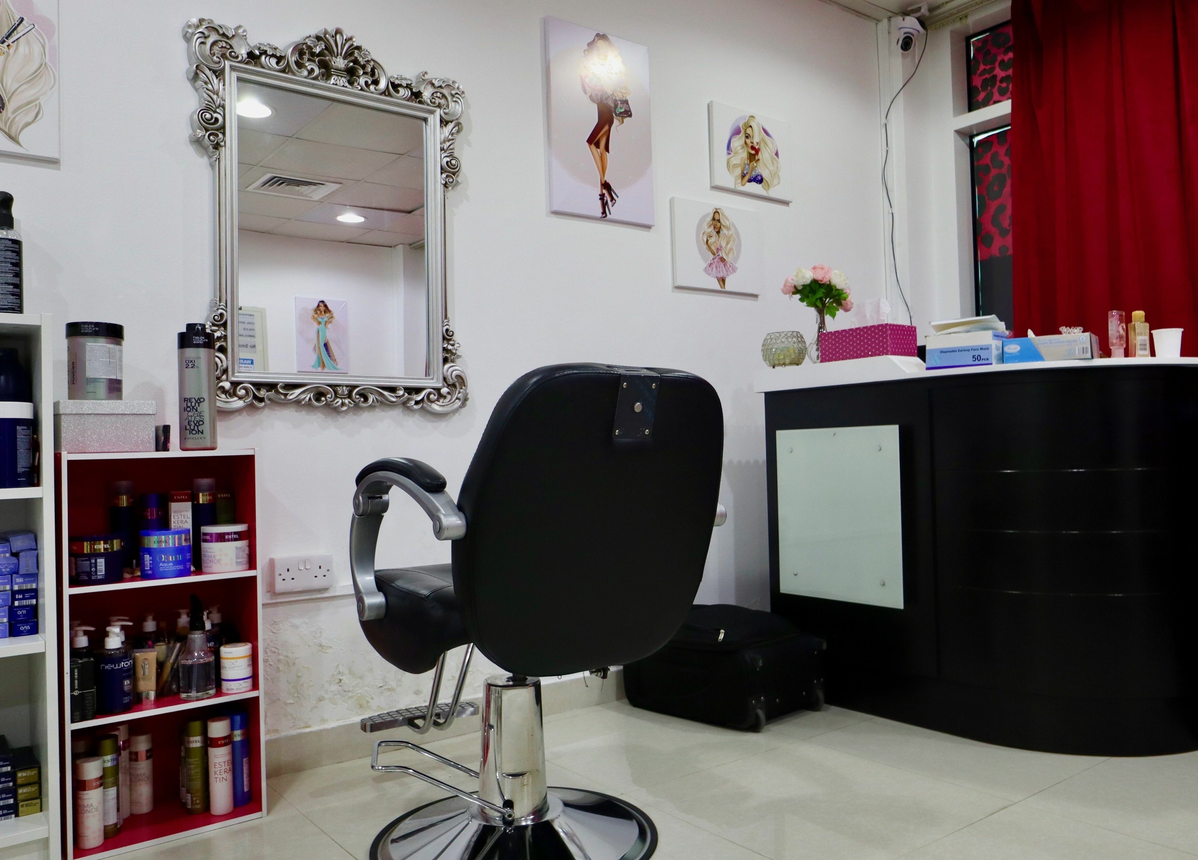 Stylish salon chair and products at Anjelika's Beauty Salon, Dubai, AE.