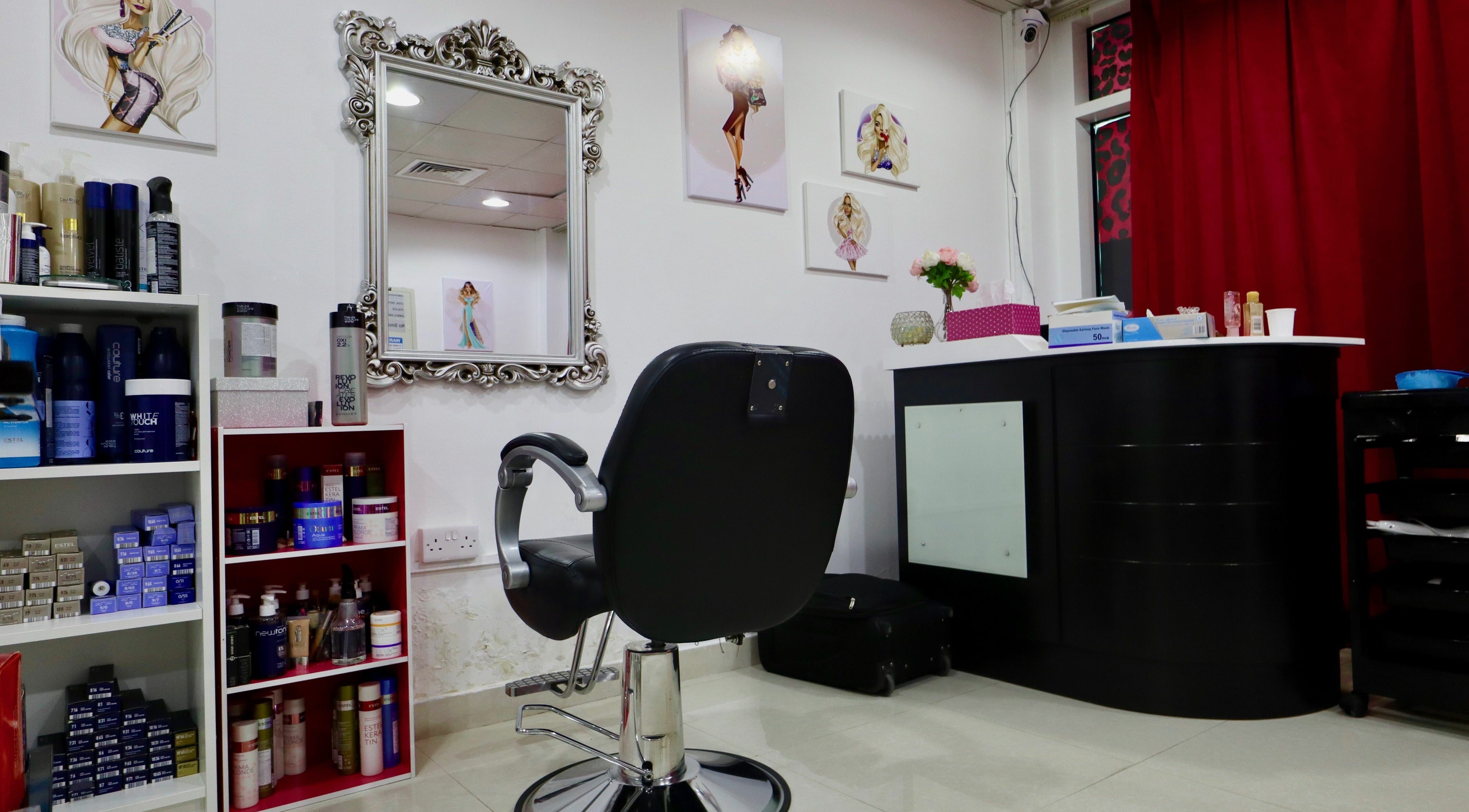 Stylish salon chair and products at Anjelika's Beauty Salon, Dubai, AE.
