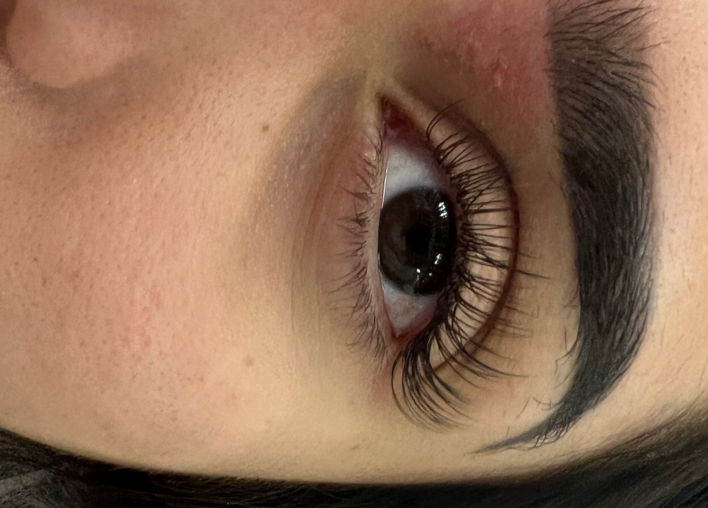 Close-up of perfectly curled lashes at Super Q Lash Beauty, Upland, California, US.
