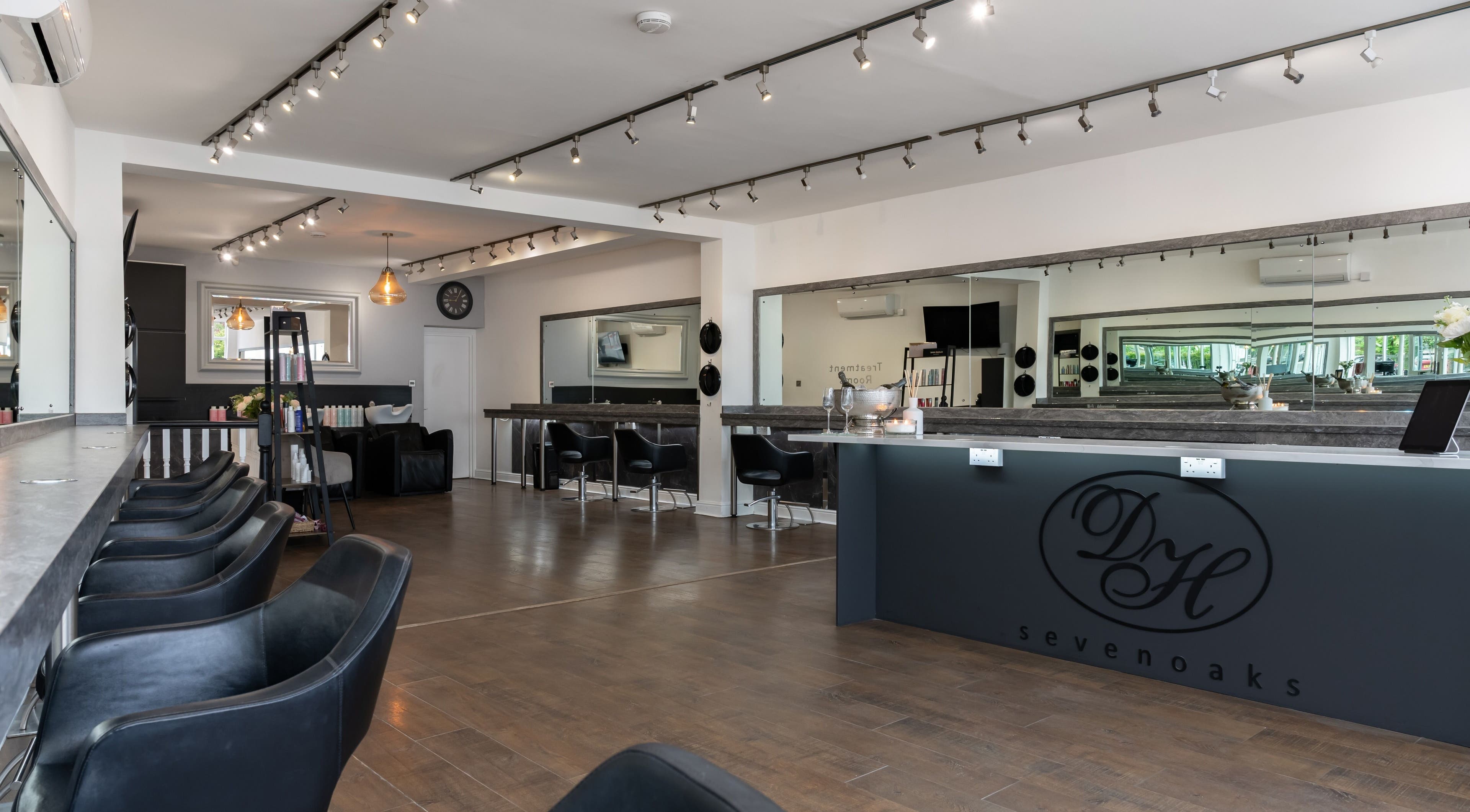 Spacious salon at Design A Head Sevenoaks, featuring modern decor in Sevenoaks, England, GB.