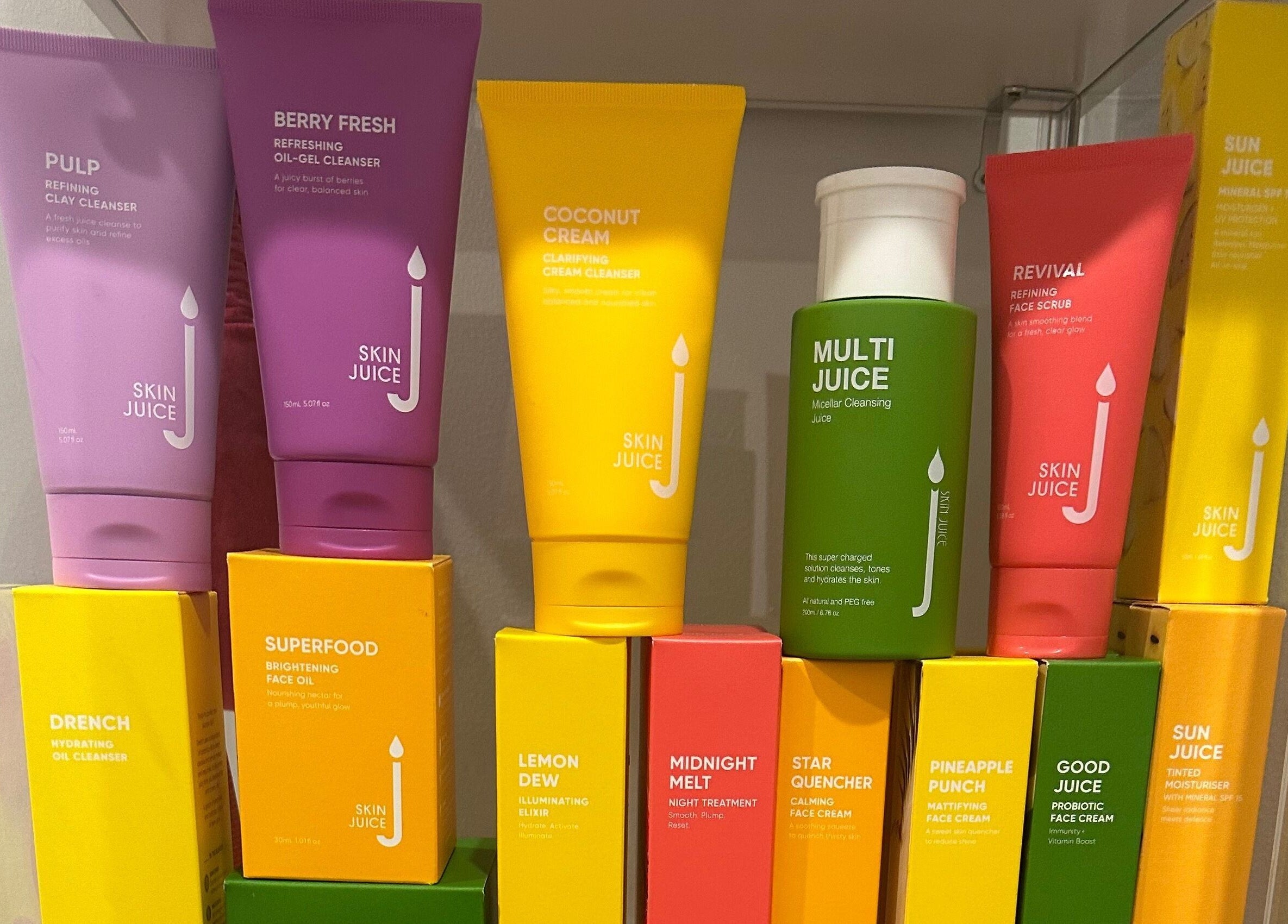 Colorful Skin Juice products displayed at The Glam Bar, Campbelltown, New South Wales, AU.