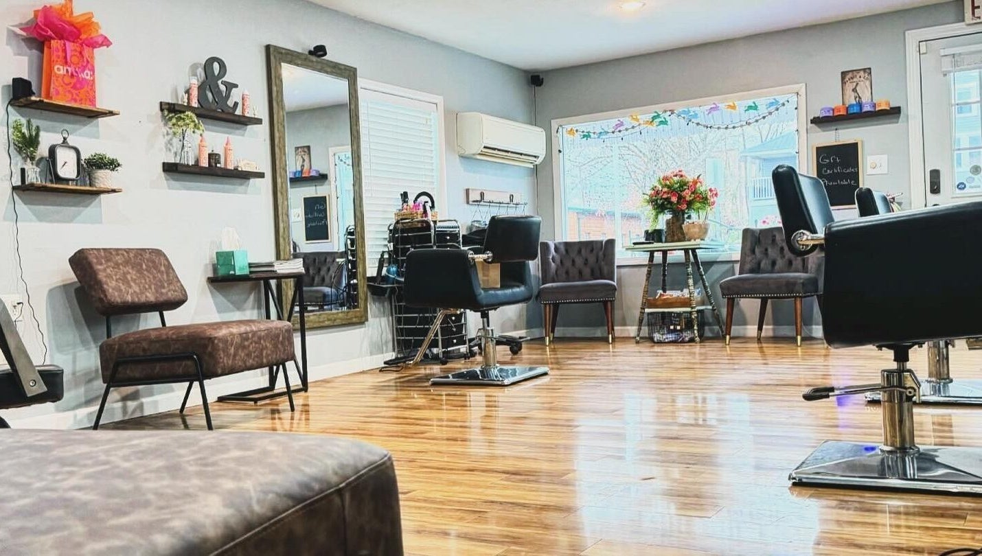 Modern salon interior at Blend in Branson, Missouri, US with stylish decor and seating.