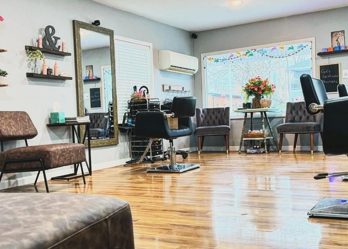 Modern salon interior at Blend in Branson, Missouri, US with stylish decor and seating.
