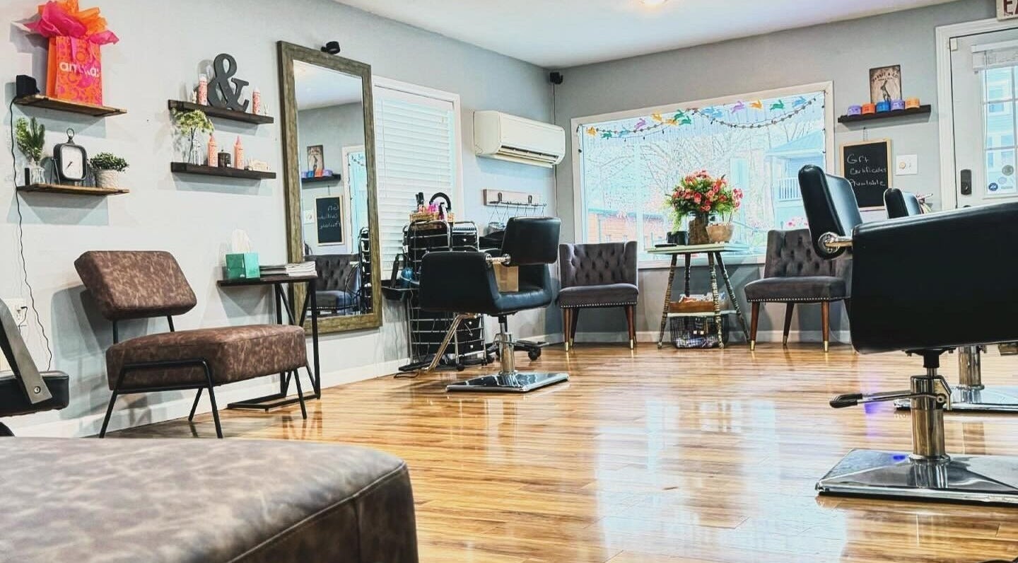 Modern salon interior at Blend in Branson, Missouri, US with stylish decor and seating.