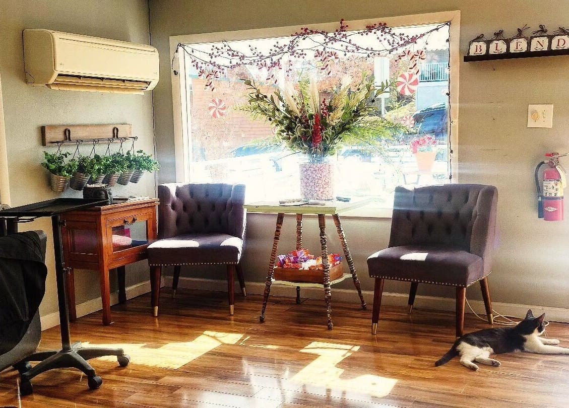 Inviting waiting area with elegant chairs and decor at Blend in Branson, Missouri, US.