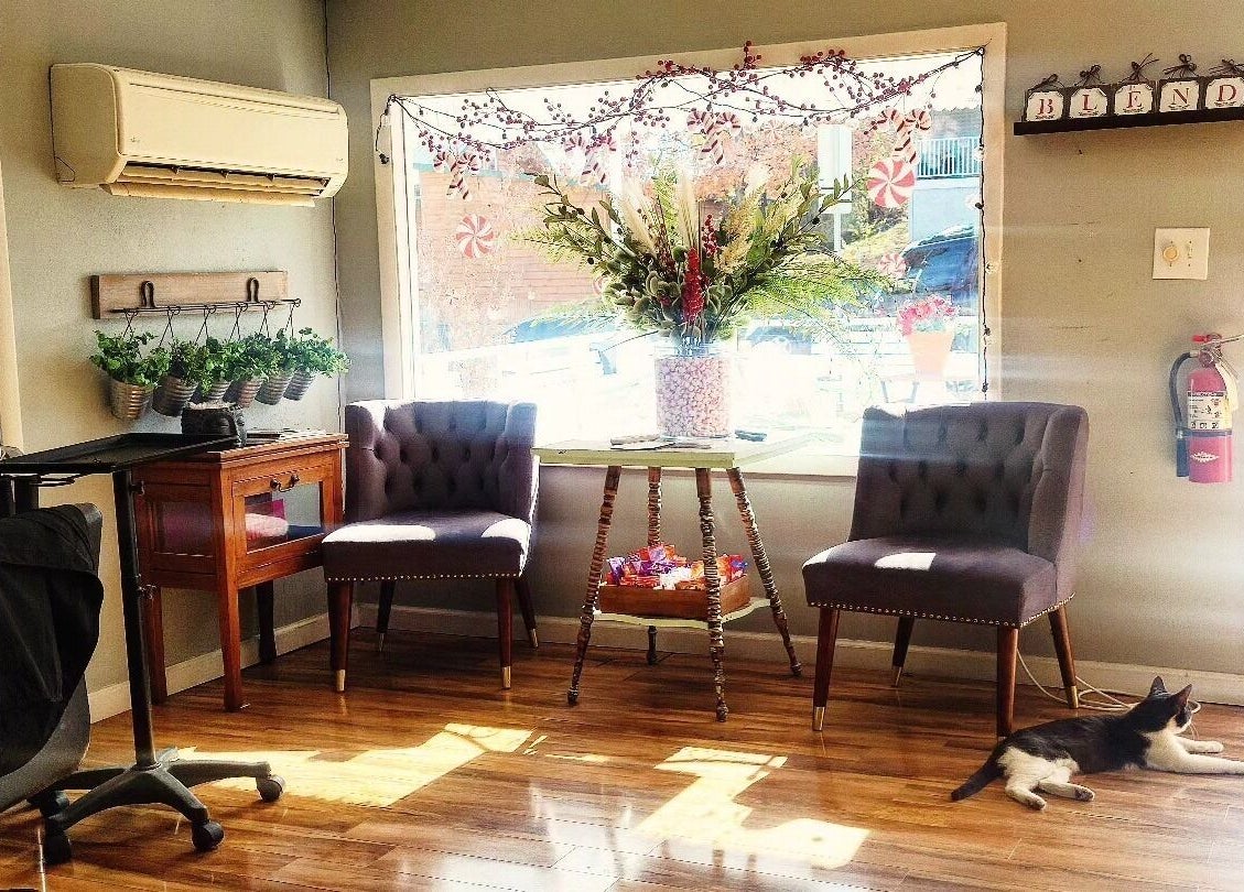 Inviting waiting area with elegant chairs and decor at Blend in Branson, Missouri, US.