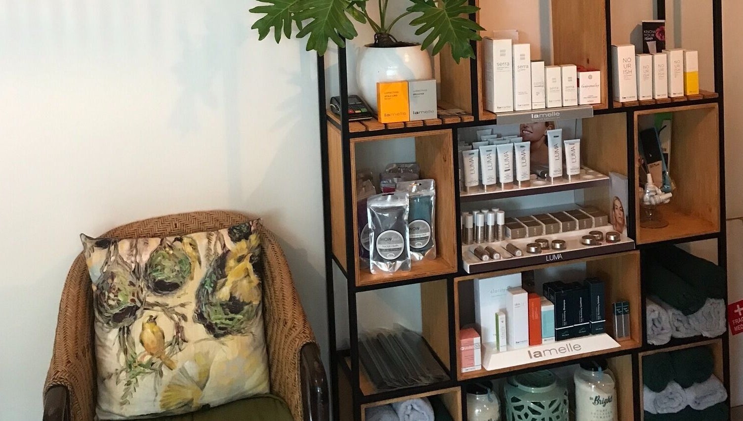 Cozy seating and product display at Stephanie’s Studio at Fit24 in Durban North, KwaZulu-Natal, ZA.