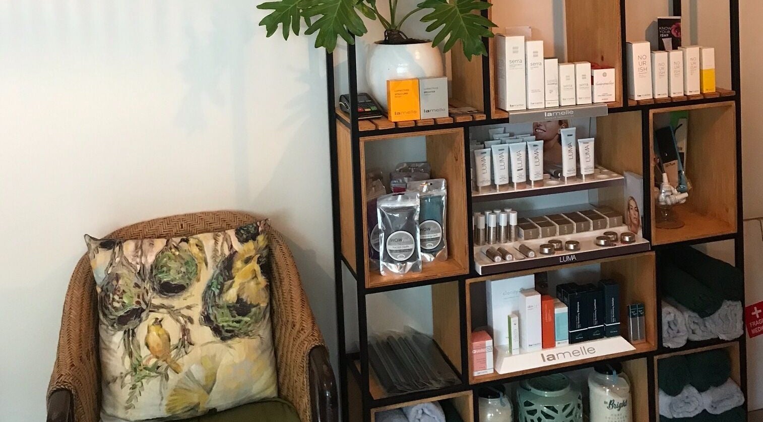 Cozy seating and product display at Stephanie’s Studio at Fit24 in Durban North, KwaZulu-Natal, ZA.