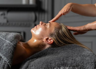 Relaxing head massage at Wellness at The Laslett, London, England, GB for ultimate relaxation and rejuvenation.