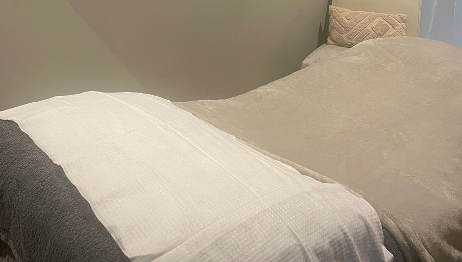 Relaxing massage bed at Blissful Beauty and Massage Therapy in Glastonbury, England, GB.