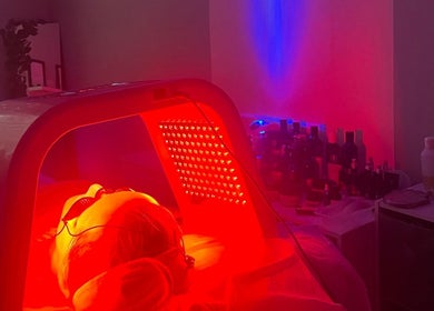 Relaxing LED light therapy at Blissful Beauty and Massage Therapy in Glastonbury, England, GB.
