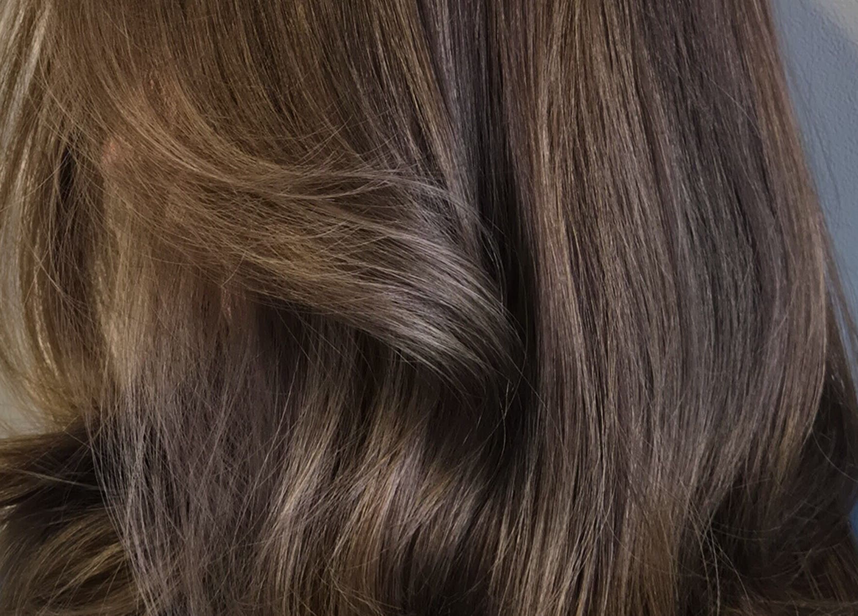 Lustrous brown hair styled at Studio Noir (Maddi), Appleton, Wisconsin, US.