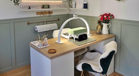 Cozy nail station at By the Shaw, Beer, England, GB, featuring chic decor and professional manicure tools.