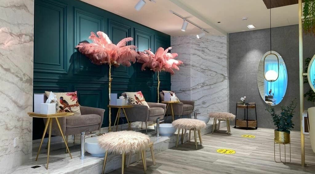 Chic seating with pink accents at Morning Beauty Salon, Dubai, Dubai, AE.