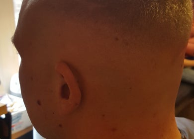 Close-up of a precision fade haircut at Stefs barber's Forfar in Forfar, Scotland, GB.