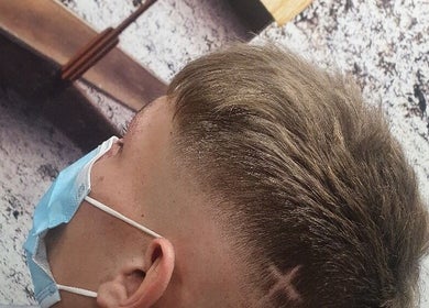 Modern haircut with a unique design at Stefs barber's Forfar, Forfar, Scotland, GB.