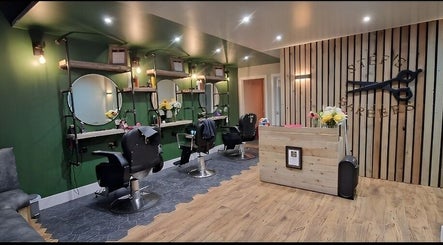 Stylish interior of Stef's barber's Forfar with modern decor, Forfar, Scotland, GB.