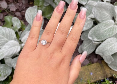 Sophisticated nail art at Salon 65 Lytham in Lytham Saint Annes, England, GB, featuring pastel shades and a diamond ring.
