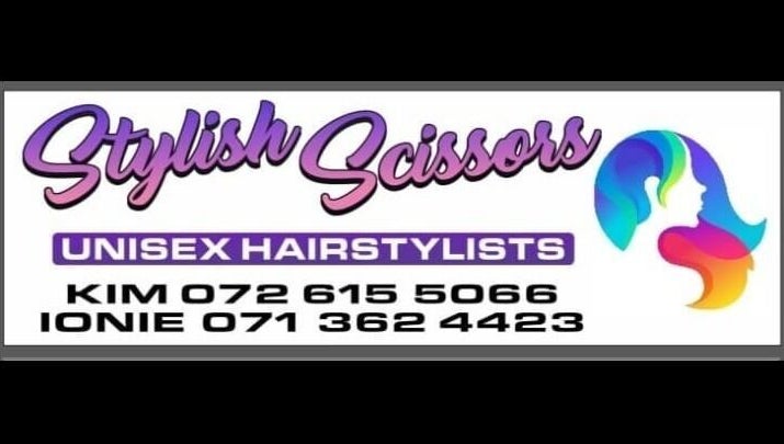Stylish Scissors sign in Roodepoort, Gauteng, ZA showcasing vibrant unisex hairstyling logo.